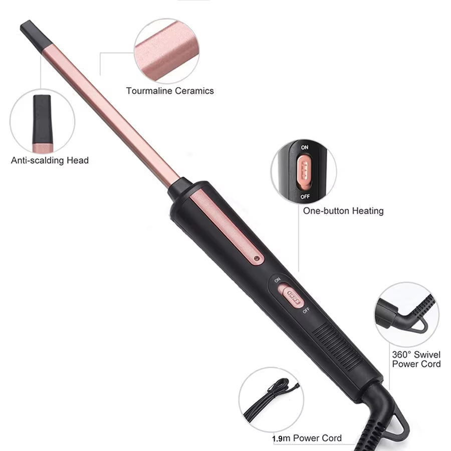 9Mm Square Barrel Curling Iron Tightly Coiled Curls Hair Curling Wand, Easy to Use, with a Resistant Glo