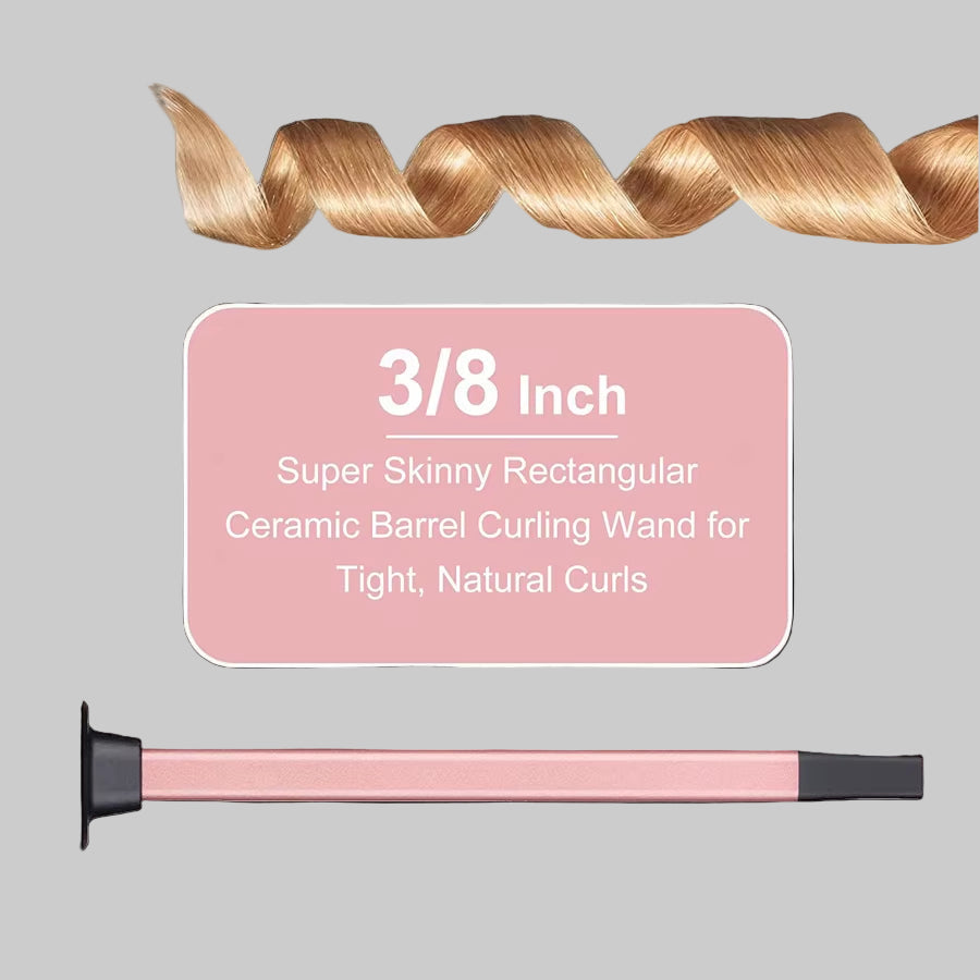 9Mm Square Barrel Curling Iron Tightly Coiled Curls Hair Curling Wand, Easy to Use, with a Resistant Glo